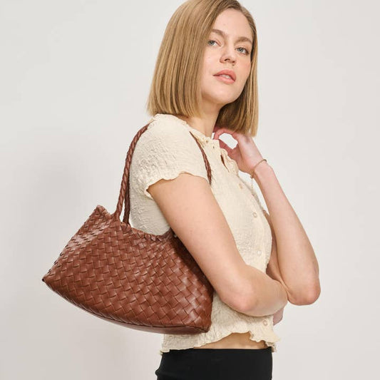 Millie Woven Shoulder Bag - Chocolate