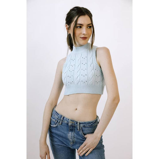 Cable Knit Cropped Top - Baby Blue