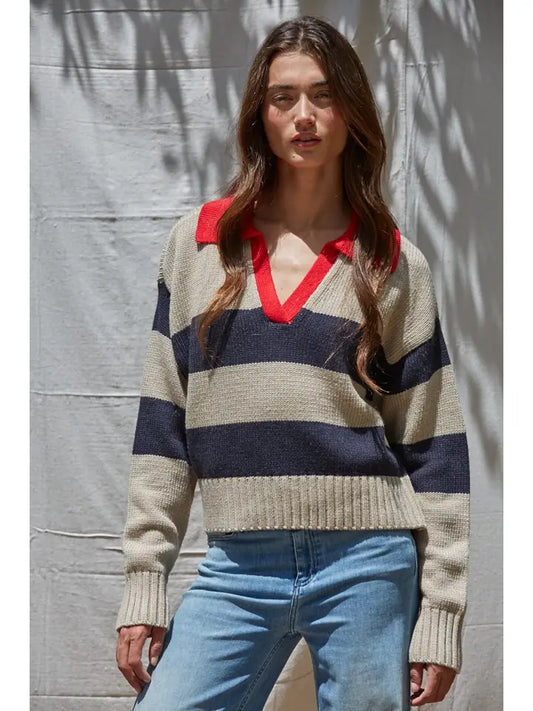 Contrast Collar Sweater - Mocha Black