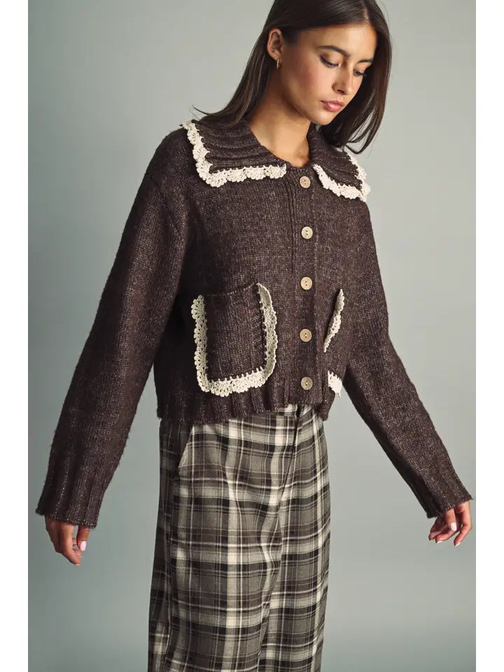 Cottage Button Front Sweater - Brown