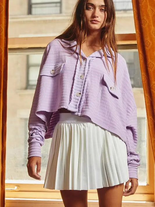 Striped Crop Shacket - Lavender