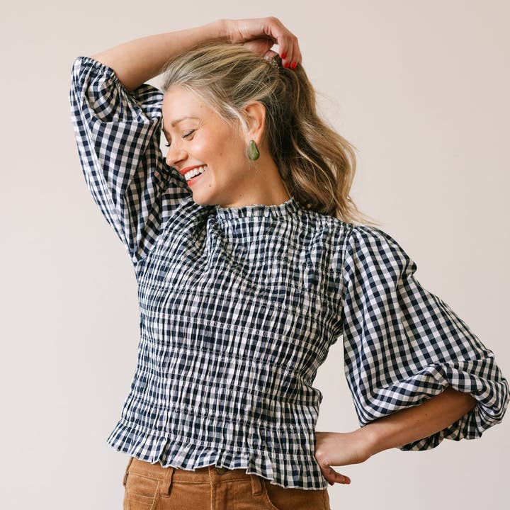 Hali Top - Navy Gingham