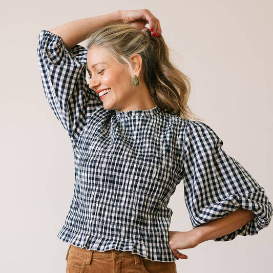 Hali Top - Navy Gingham
