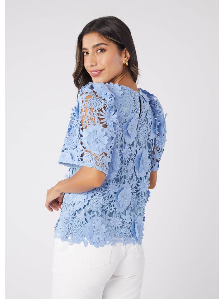 Marty Lace Top - Cornflower Blue