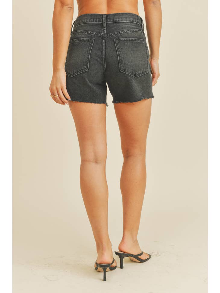 Clean High Rise Slit Short - Washed Black Denim