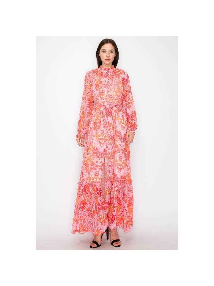 Floral Maxi Dress - Coral Combo