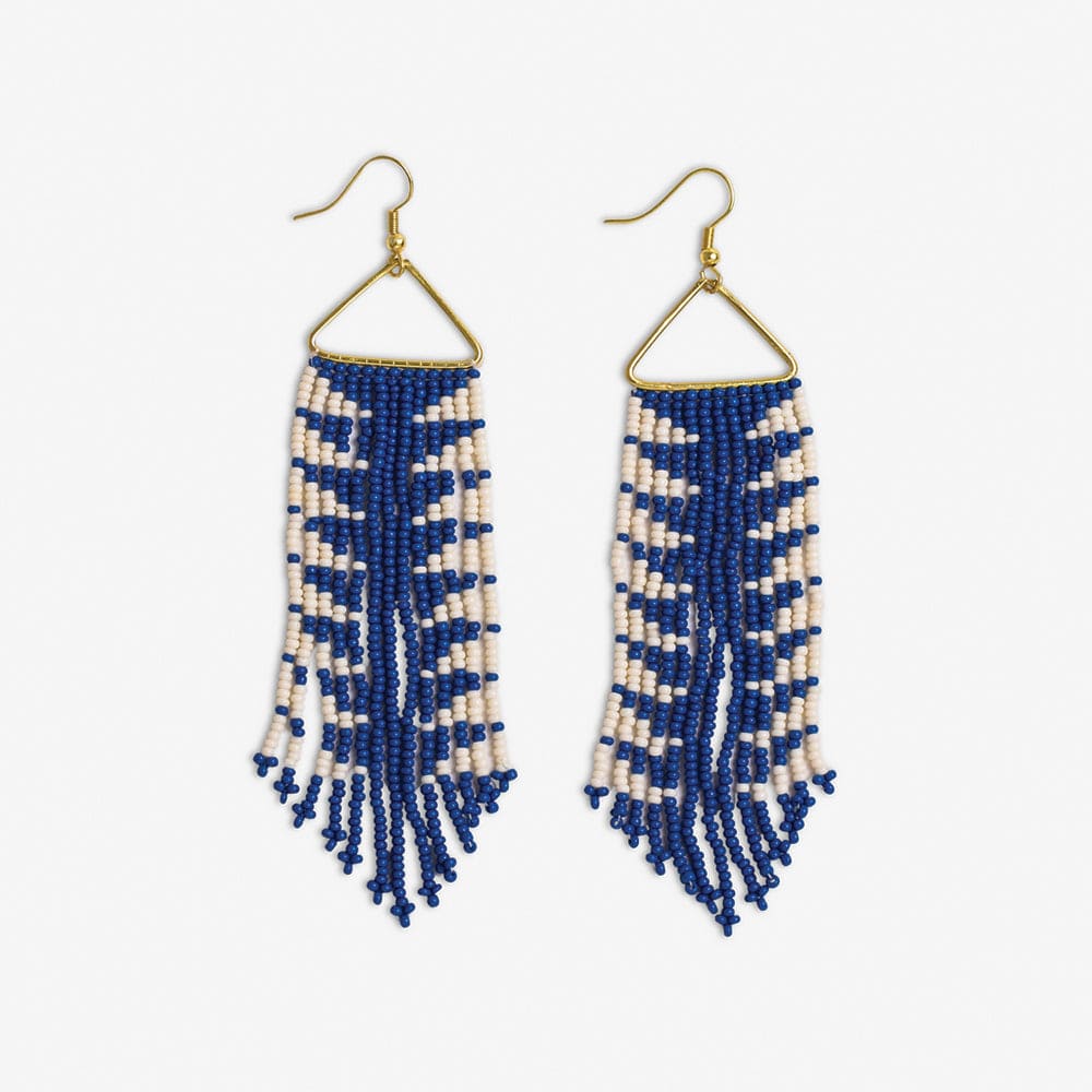 Emilie Beaded Fringe Earrings - Lapis