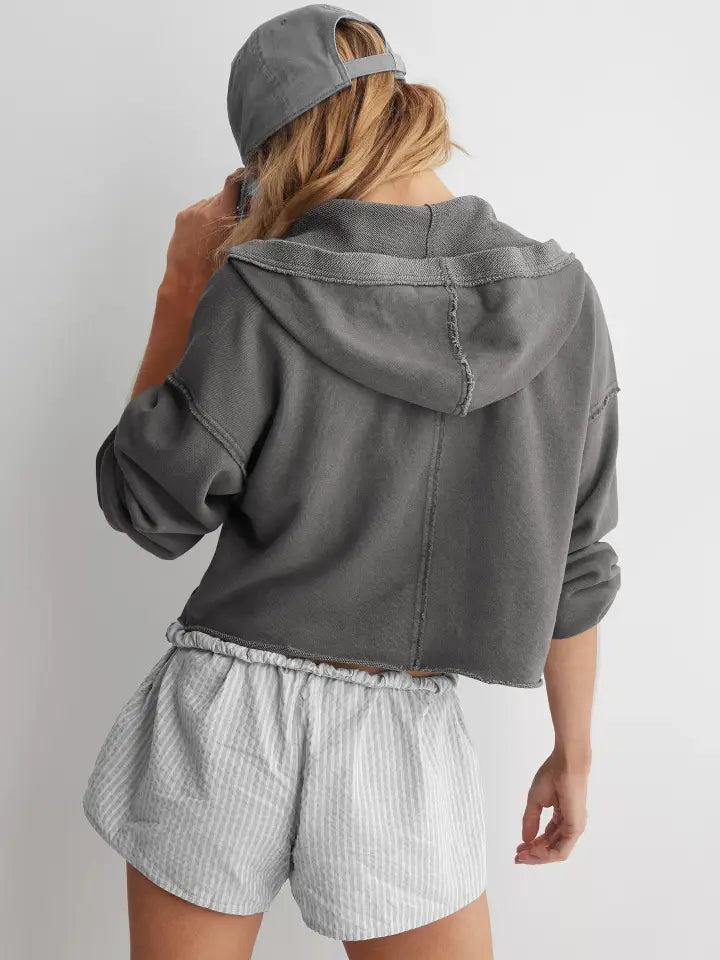 Cropped Hooded Sweatshirt - Dark Grey