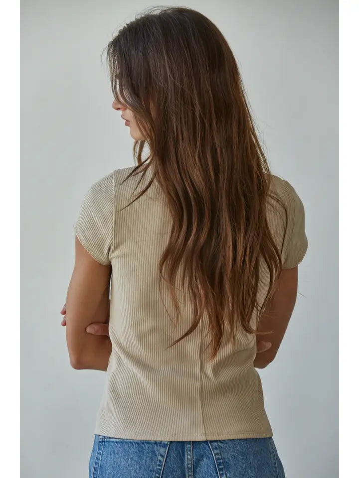 Ribbed Cardigan Top - Beige