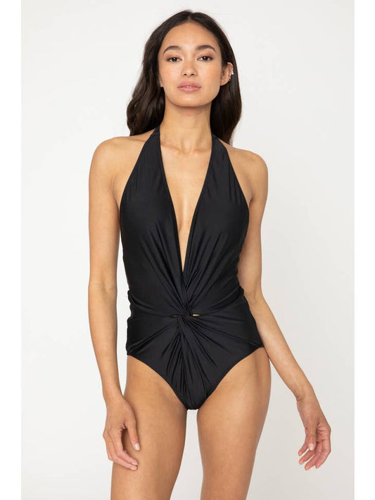 Tie Front Tie Back Swimsuit - Black