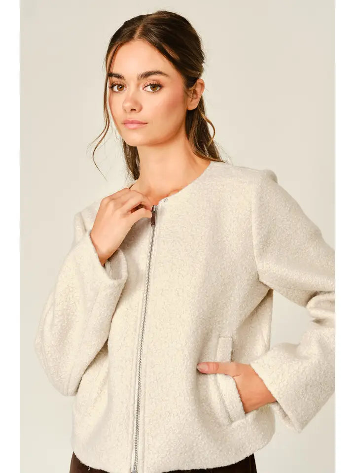 Teddy Bear Detachable Crochet Collar Jacket - Cream