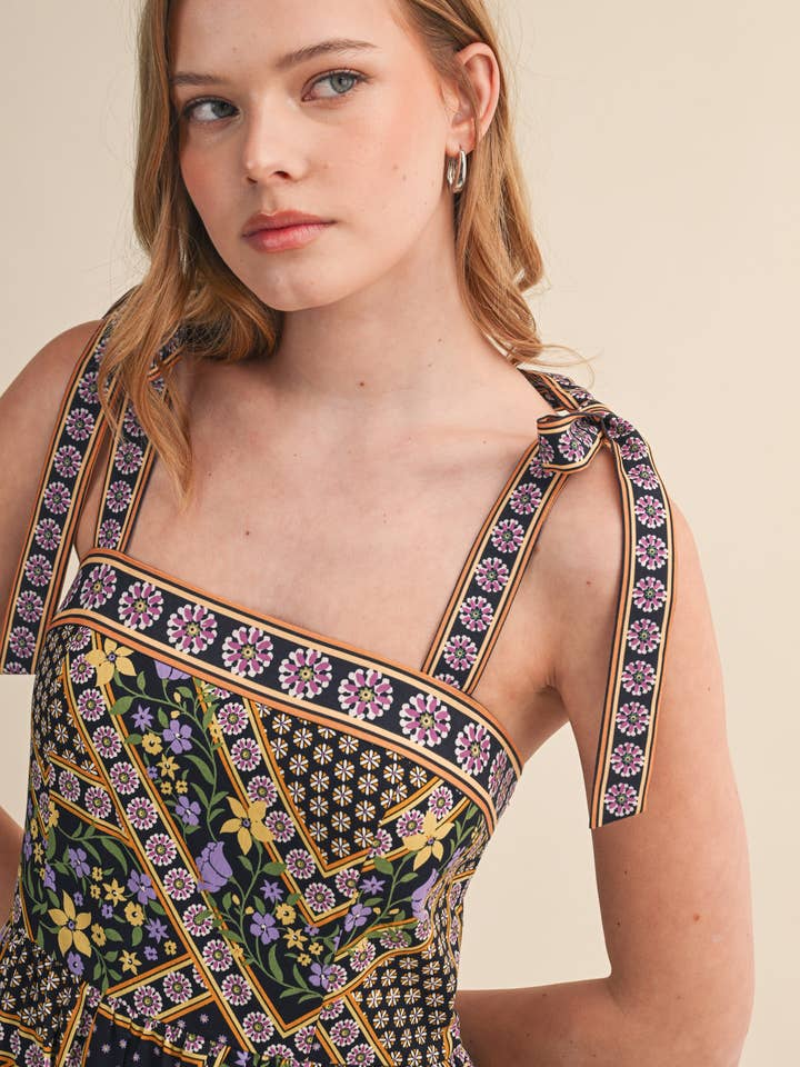 Floral Patchwork Midi Dress - Deep Navy Multi