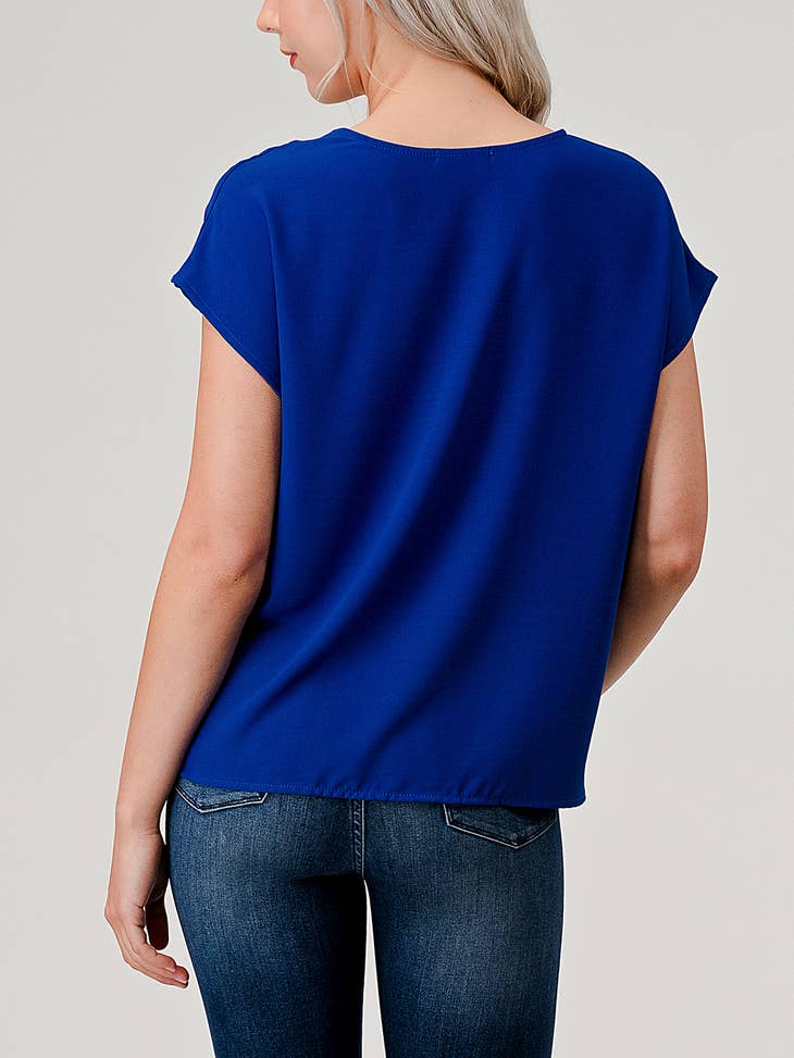 V-Neck Tie Front Top - Nautica Blue - Final Sale