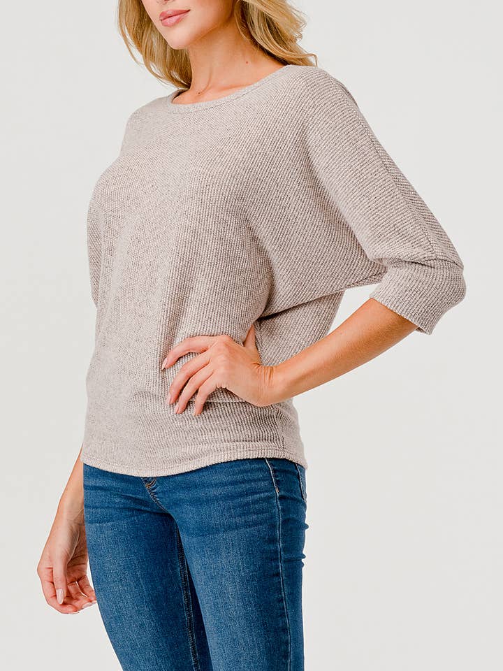 Dolman Sleeve Brushed Knit Top - Peach