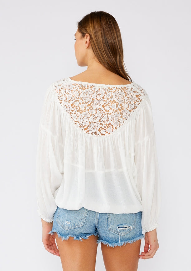 Flowy Crochet Detail Blouse - White