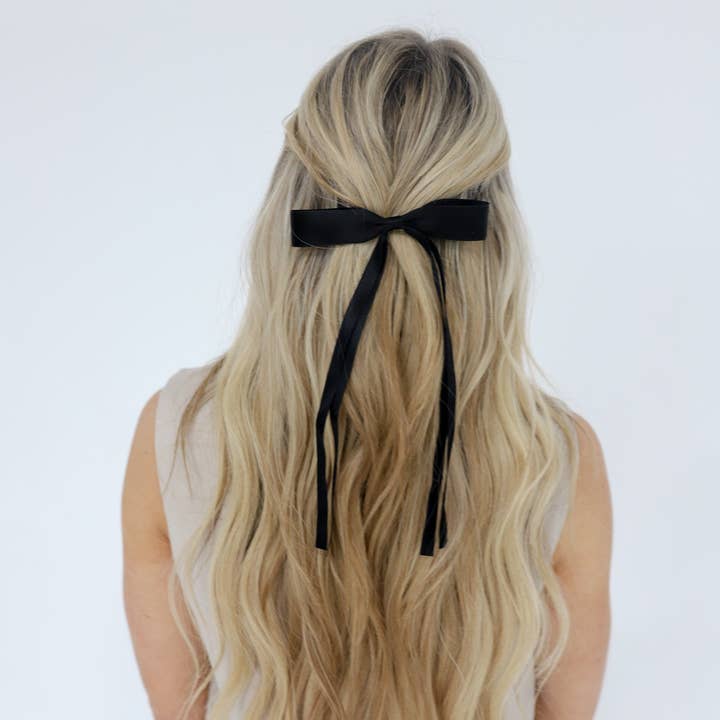 Double Tail Satin Bow - Black