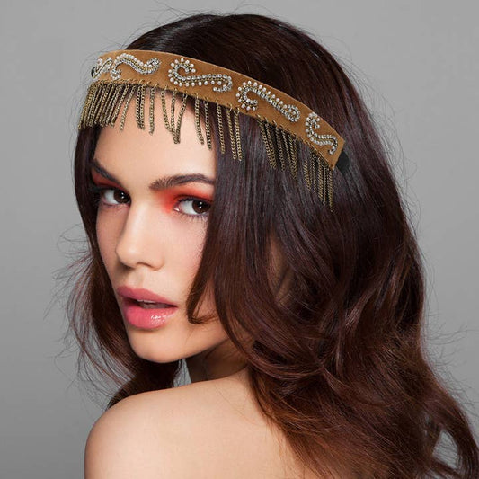 Faux Suede Beaded Headband - Swirl