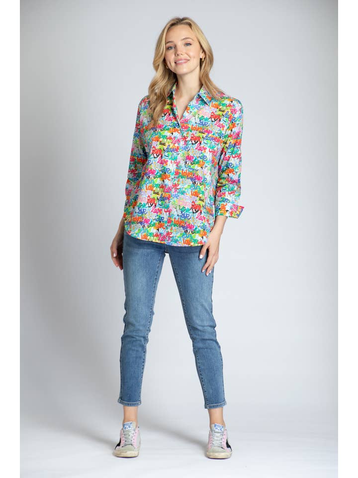 Boyfriend Button-Up Shirt - Graffiti Love