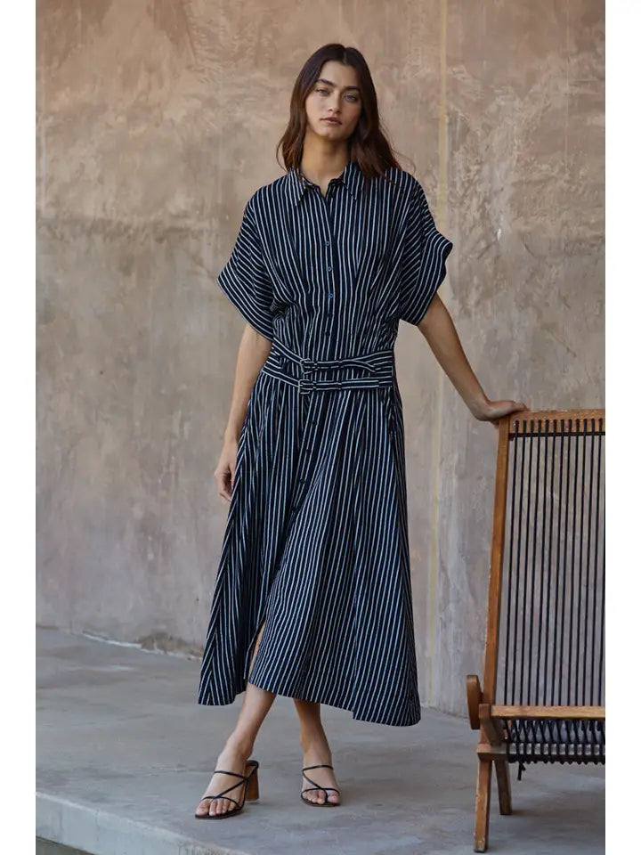 Striped Shirtdress - Black