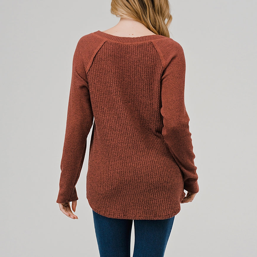 Waffle Knit Long Sleeve - Mahogany