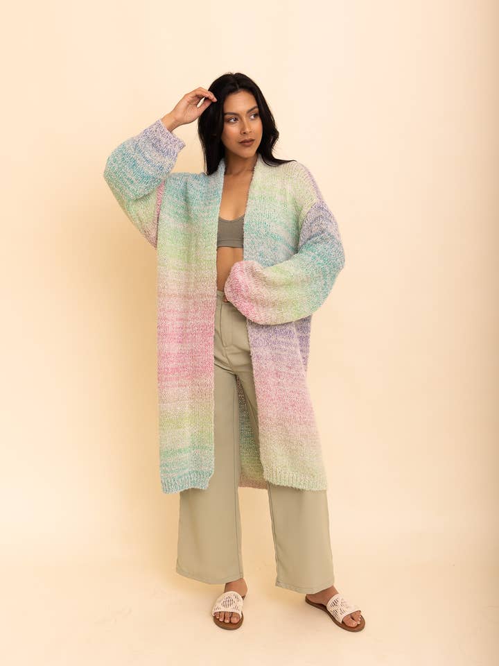 Ombre Longline Cardigan - Rainbow