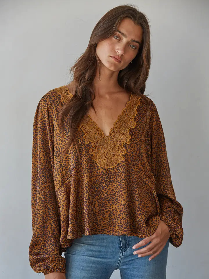 Animal Print Peplum Top - Camel Multi