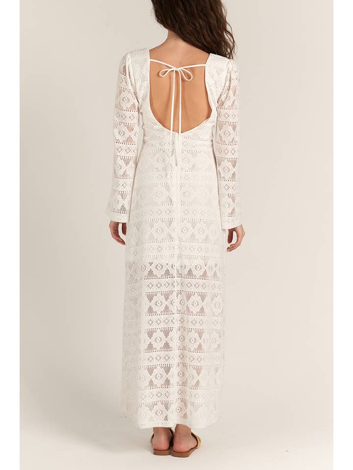 Long Sleeve Lace Maxi Dress - White