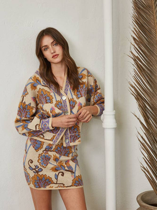 Jacquard Cardigan - Taupe Combo