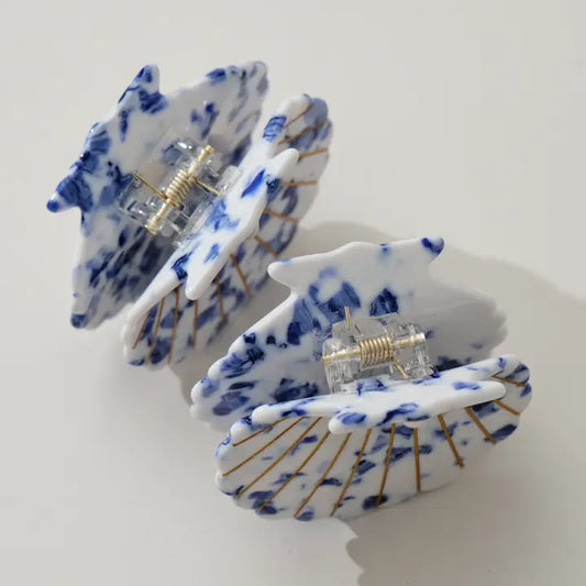 Coastal Blue Pearl Seashell Claw Clip - Medium