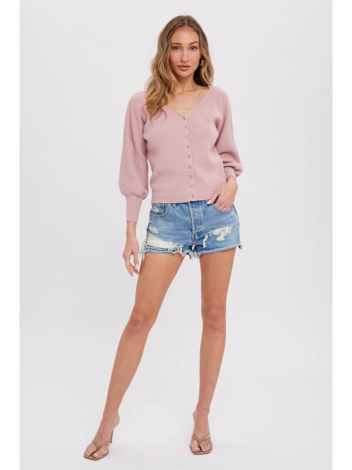 Puff Sleeve Cardigan - Rose