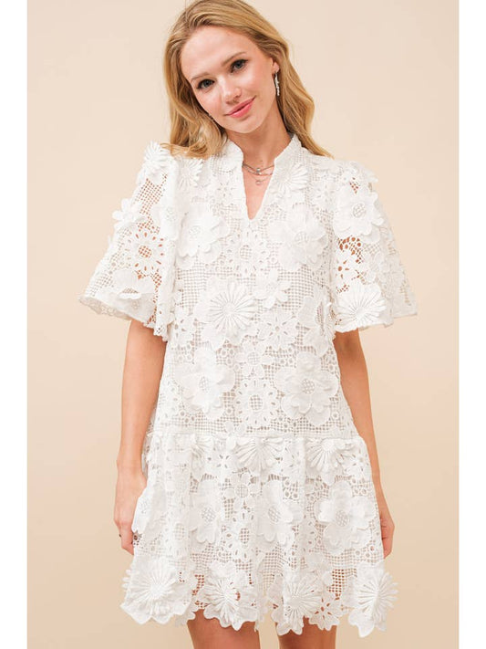 Lace Peplum Mini Dress - White