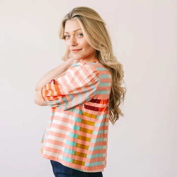 Mira Top - Apricot Colorful Stripe