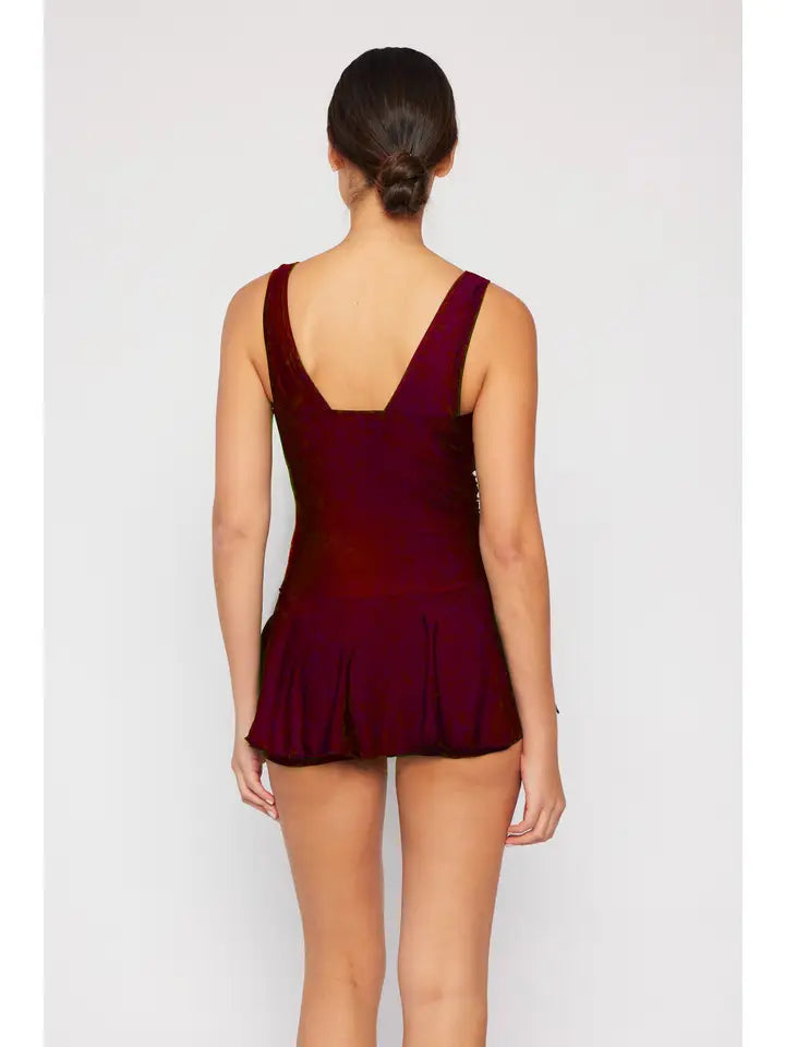 Skirted Boy Short Swimsuit - Wine