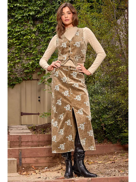 Embroidered Corduroy Vest - Washed Toffee