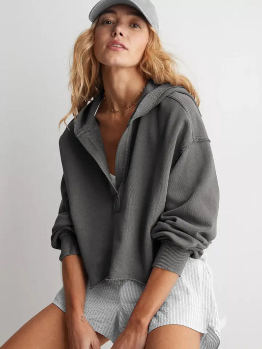 Cropped Hooded Sweatshirt - Dark Grey