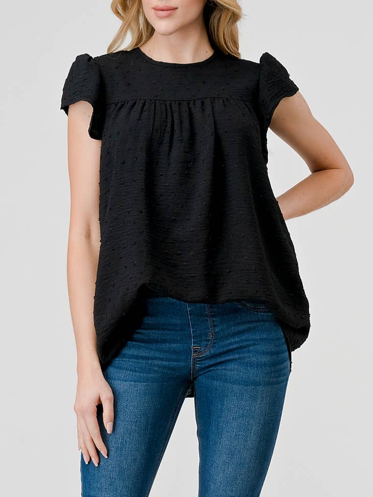 Swiss Dot Flutter Sleeve Blouse - Black