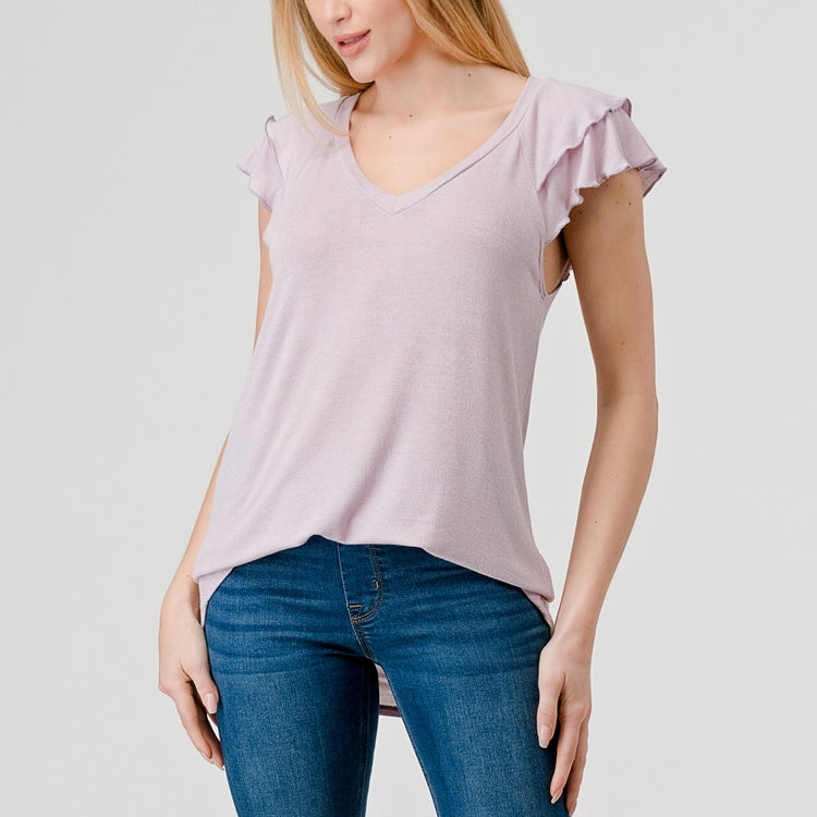 Double Flutter Sleeve Top - Lilac - FINAL SALE