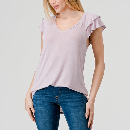 Double Flutter Sleeve Top - Lilac - FINAL SALE