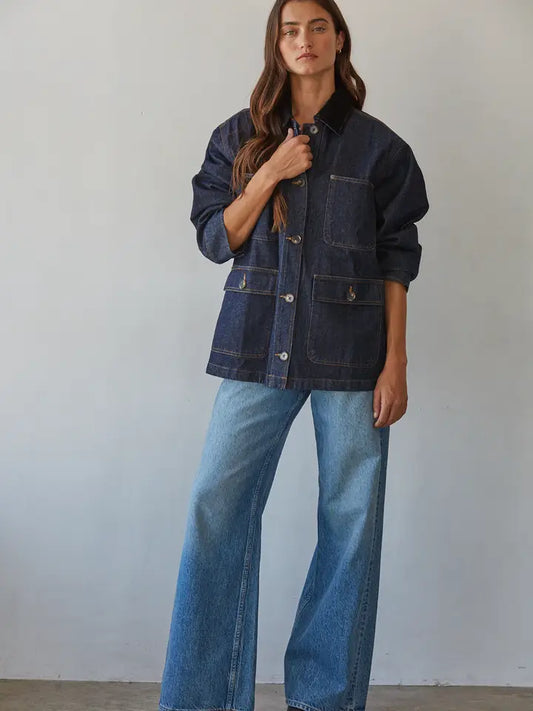 Button Down Utility Jacket - Dark Denim