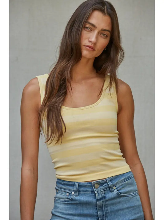 Striped Padded Tank Top - Butter Yellow