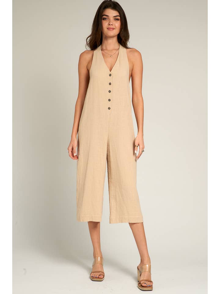 Sleeveless Jumpsuit - Beige