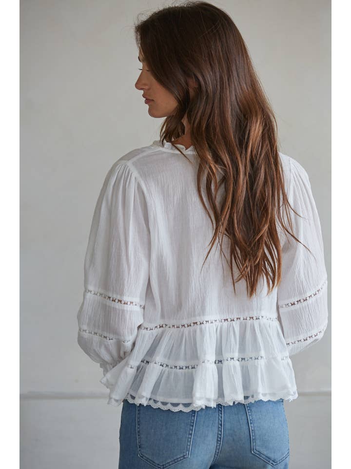 Woven Quarter Sleeve Top - White