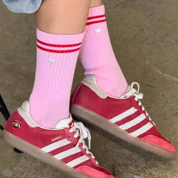 Embroidered Boyfriend Socks - Amour Pink