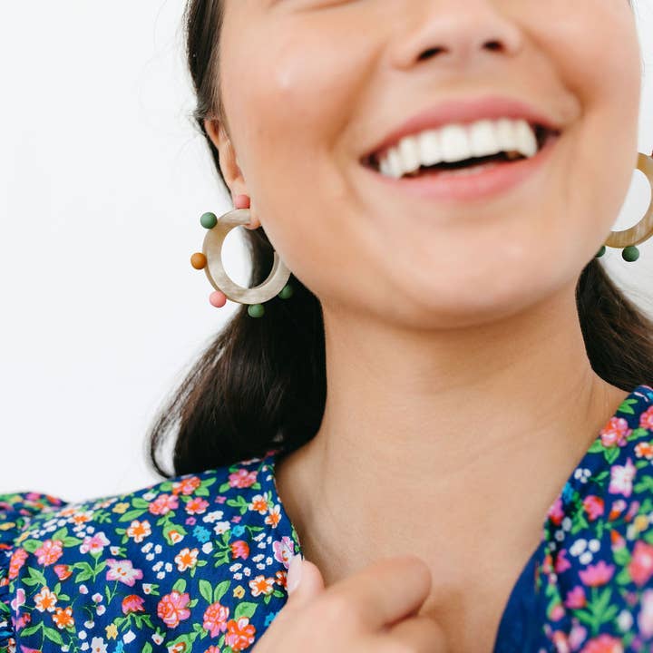 Rainbow Bead Hoop Earrings