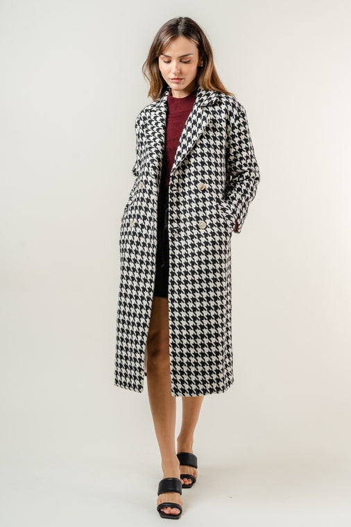 Houndstooth Coat - Black and Ivory