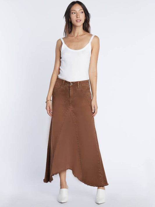 Selma Pieced Denim Maxi Skirt - Rust Denim