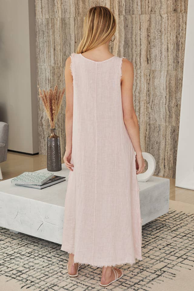 Frill Trim Sleeveless Maxi Dress - Blush