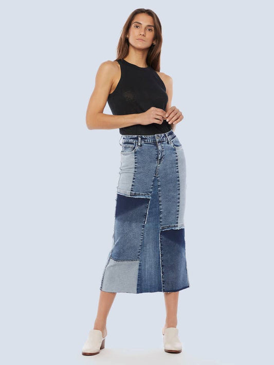 Mix Denim Skirt - Mix Blue