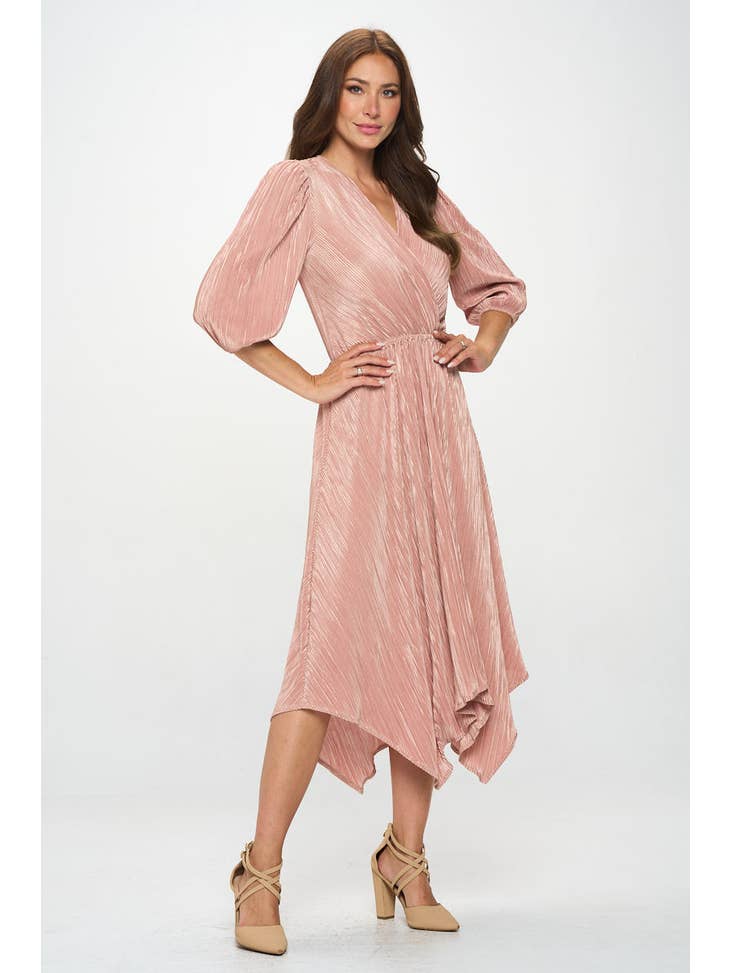 Plissé V-Neck Dress - Rose