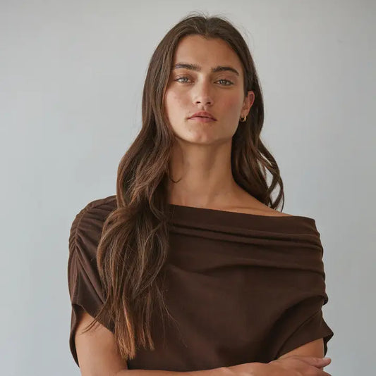 Off Shoulder Drape Top - Brown